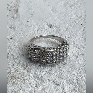 Sterling Silver Pavé Cluster Ring with Clear Stones - Silver
